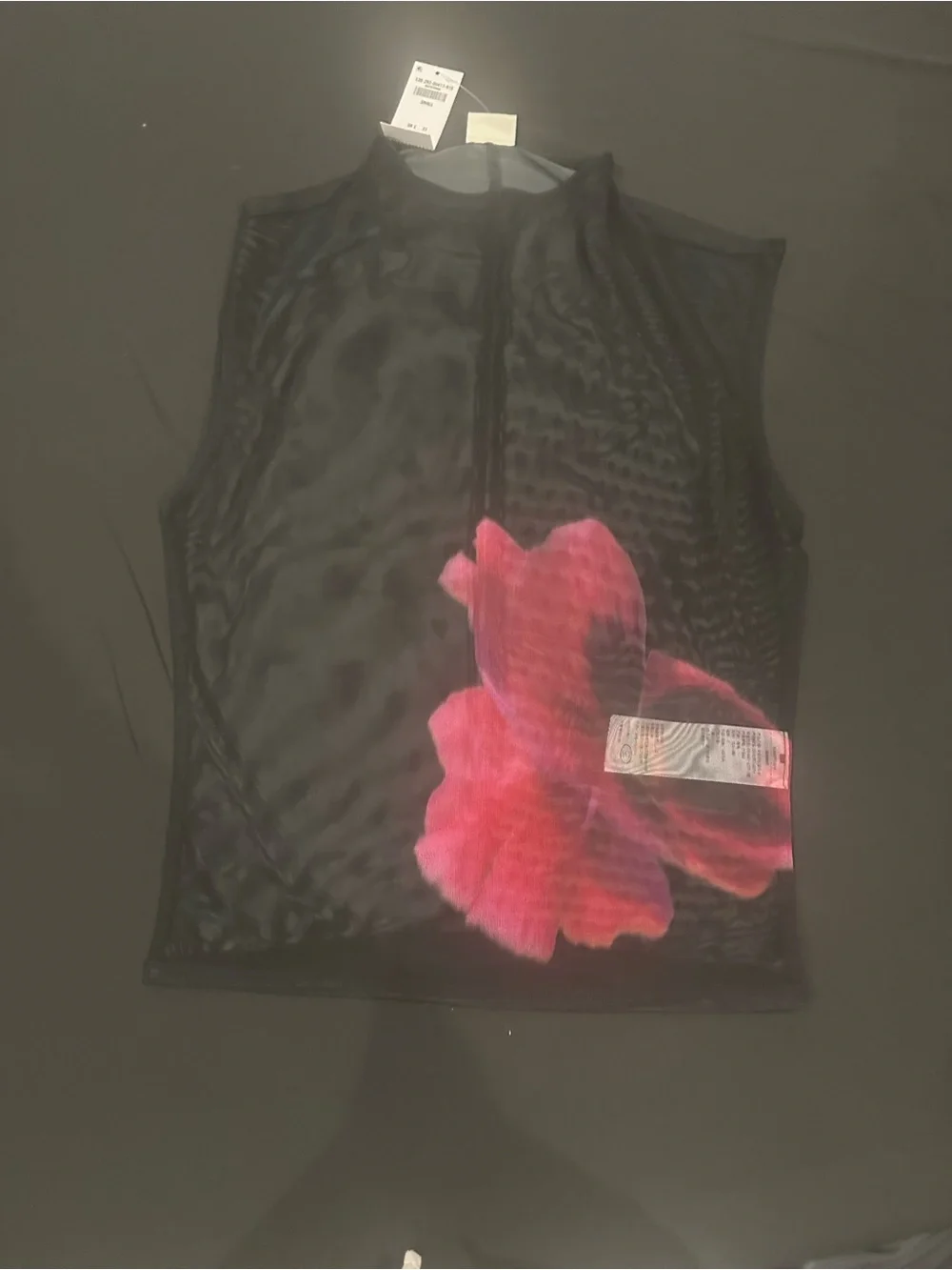 Abercrombie & Fitch Black Sheer Tank with Pink Floral Detail